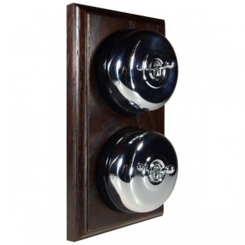 2 Gang 2 Way Dark Oak Wood, Polished Chrome Dome Period Switch